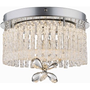 Elegante LED-Deckenleuchte MATHILDA in Chrom mit K9 Kristallen und Blütenornament.