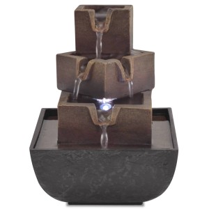VidaXL Zimmerbrunnen mit LED, Polyresin, grau-braun, dreistufig. Dekorative Wasserfontäne für Innenräume.