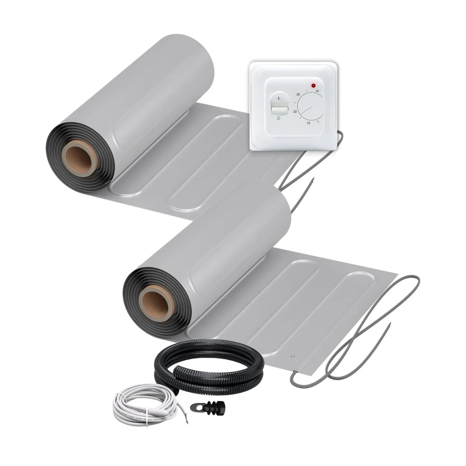 WARMON Fußbodenheizung Elektrisch 2x ALU Matten 150 W/m² 7+6 m² inkl. TS 25 Thermostat Analog
