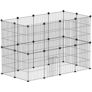 Schwarzes PawHut Kleintiergehege aus Stahl, 120x60x80 cm, für Meerschweinchen und andere Nager.