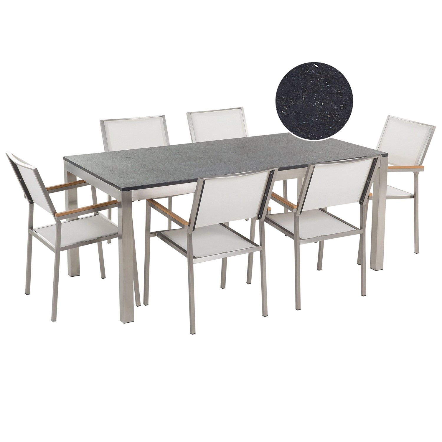 Beliani Gartentisch Set GROSSETO Weiss Poliert Schwarz Silber 90x180x87 günstig online kaufen