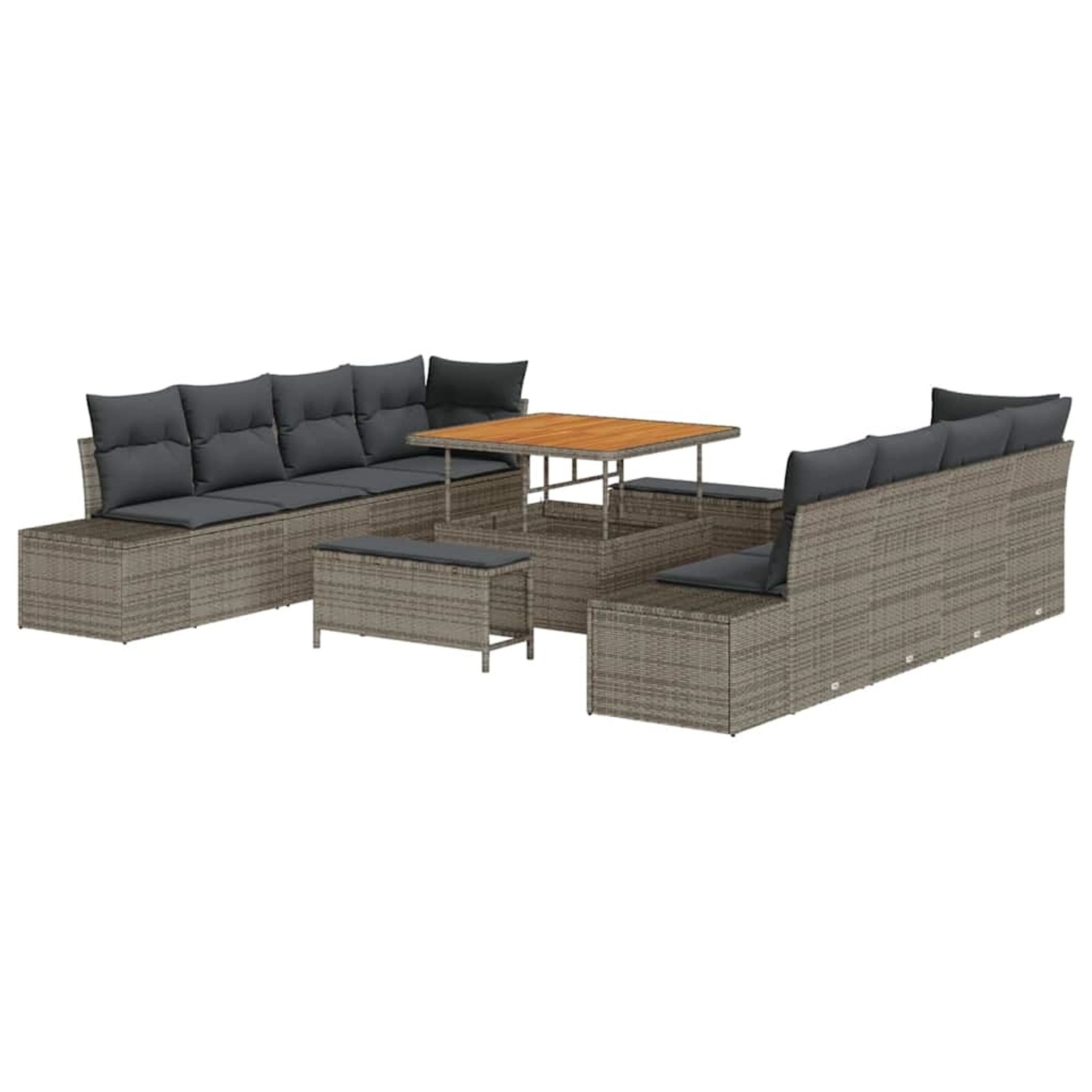 vidaXL Garten-Sofa-Set mit Kissen 11-Tlg Grau Poly Rattan 3362768 günstig online kaufen