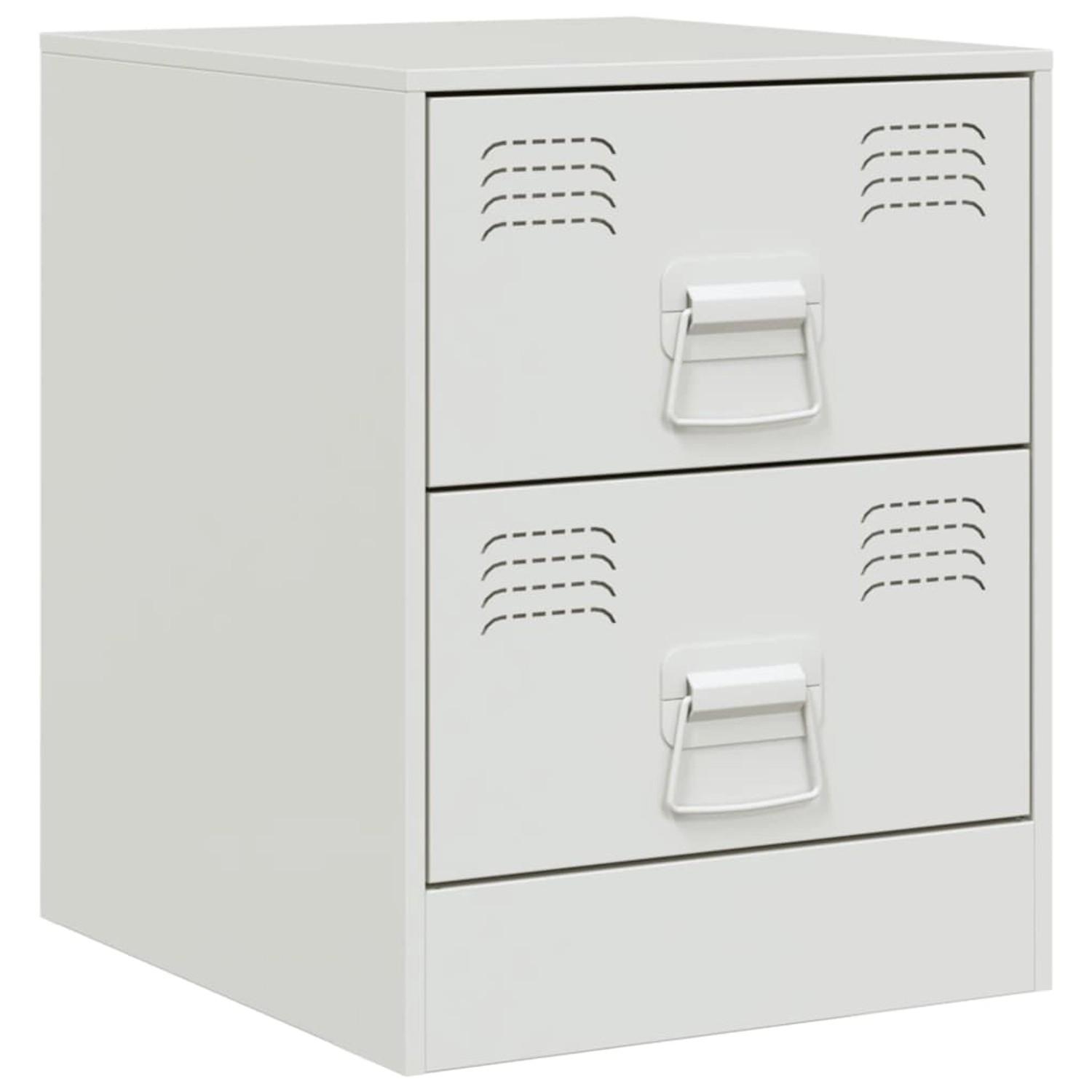 2er Set vidaXL Nachttische, weiß, Stahl, mit 2 Schubladen und Griffen.