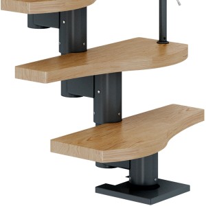 Dolle Mittelholmtreppe Basel, Eiche/Anthrazit, mit Raumsparstufen und Geländer.