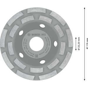 Bosch Diamanttopfscheibe für Beton, Ø 115 mm, mit 2 Reihen Schleifsegmenten. Ideal für Betonschleifer.
