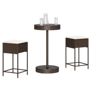 vidaXL 3-Tlg Gartenbar-Set mit Kissen Braun Poly Rattan 3261440