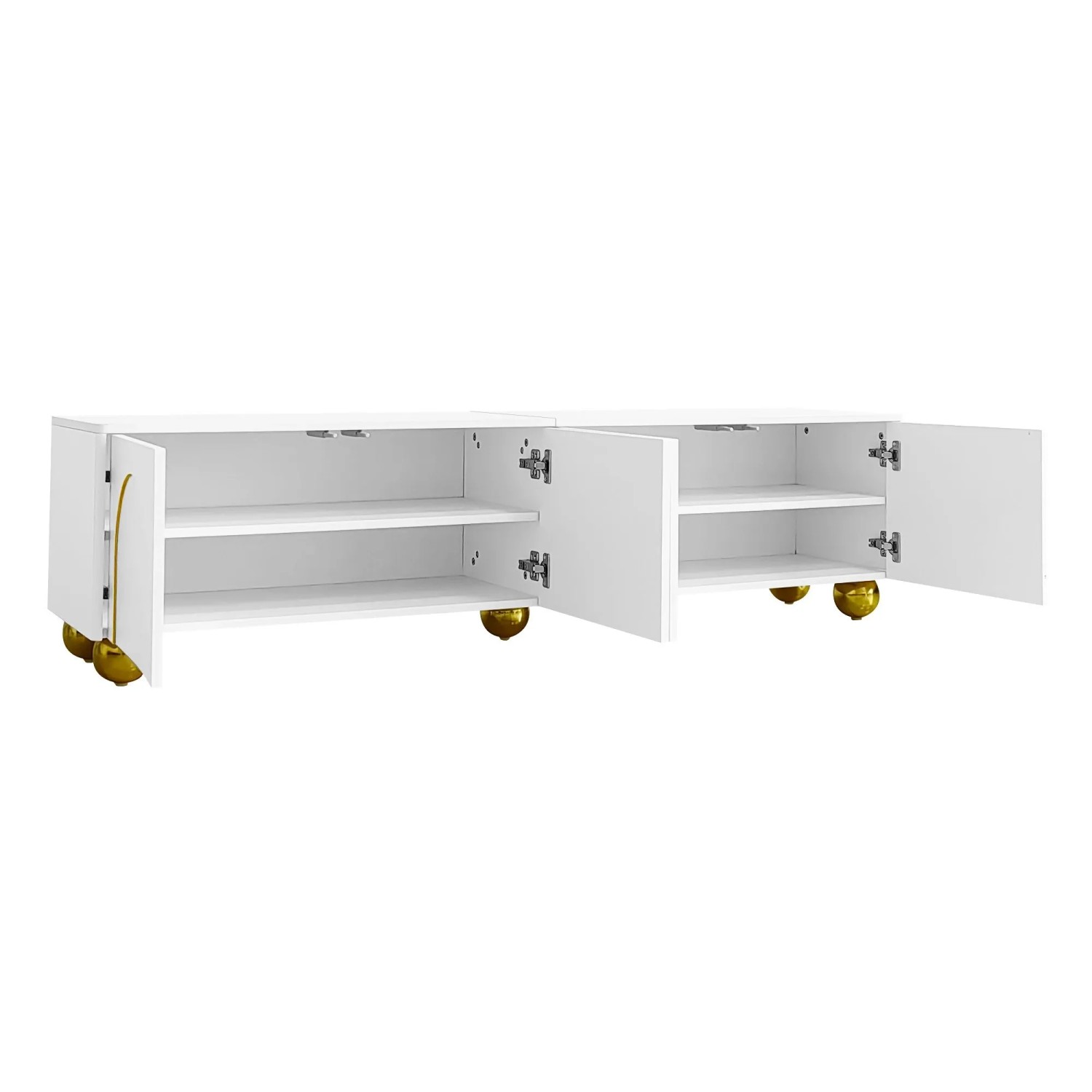 okwish TV Schrank mit Schubladen Offenen Fächern Gold Griffe Gold Füße 170×38×44cm Weiß