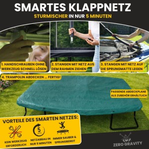 Zero Gravity Outdoor Trampolin 366x244cm TÜV GS Smartes Klappnetz mit Leiter und Bodenanker