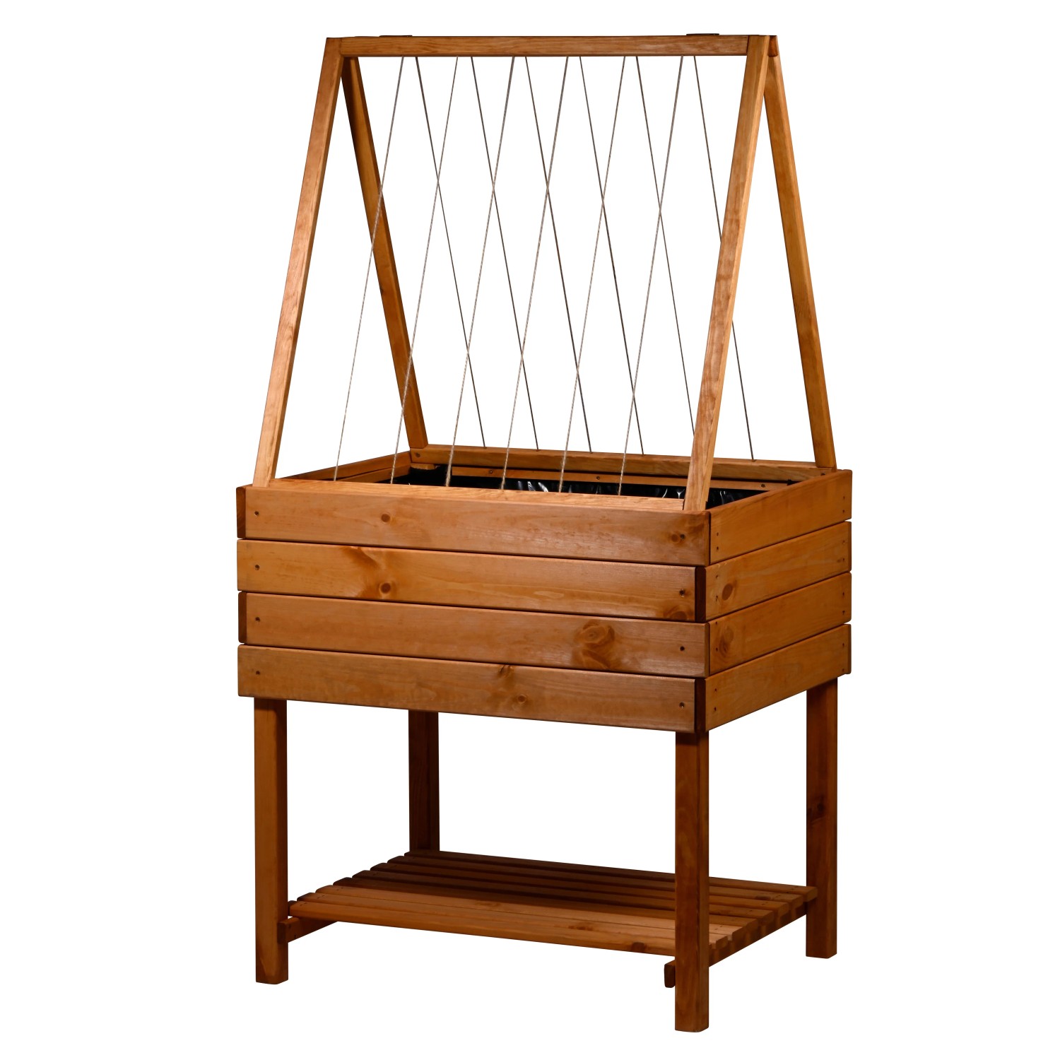 Dobar Rankhilfenaufsatz Kubus 2.0, 75 cm, hellbraun, mit Hanfsträngen für Holz-Hochbeet.
