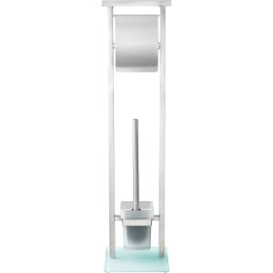 Wenko Stand WC-Garnitur Debar aus Edelstahl mit Glasplatte und WC-Bürste.