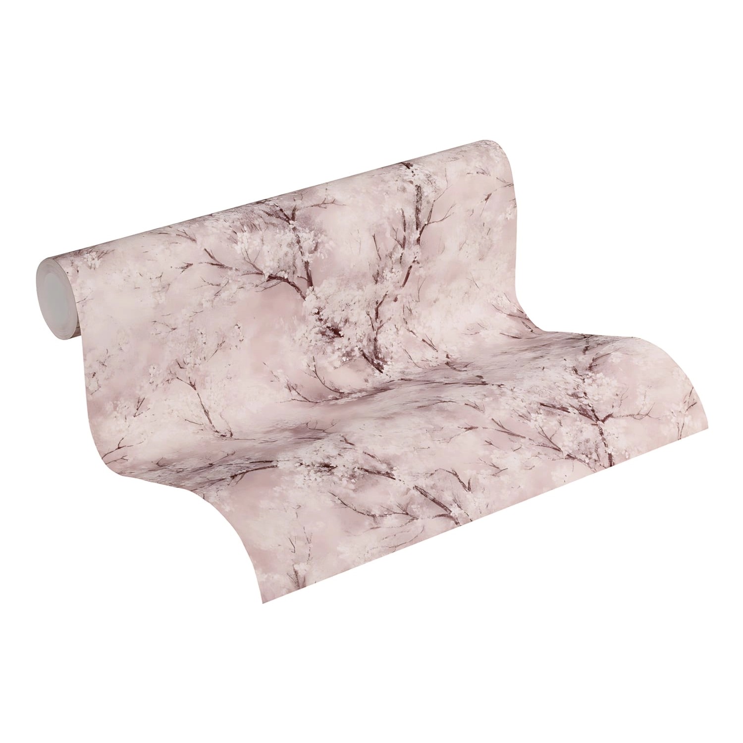 PROFHOME Vliestapete mit floralem Muster in Rosa, Braun und Weiß. Dekorative Tapete mit schimmernden Akzenten.