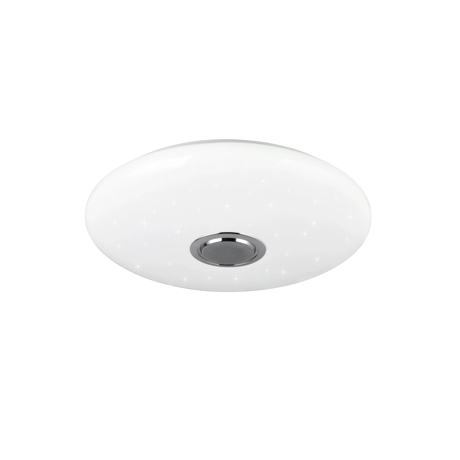Weiße Reality LED Deckenleuchte Musica mit Bluetooth Lautsprecher, 58 cm Durchmesser.