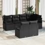 Schwarzes 7-teiliges vidaXL Garten-Sofa-Set aus Poly Rattan für Terrasse und Garten.
