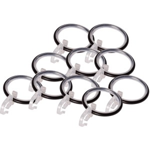 Gardinenringe mit Faltenlegehaken, schwarz, Ø 25 mm, für Gardinen und Vorhänge.