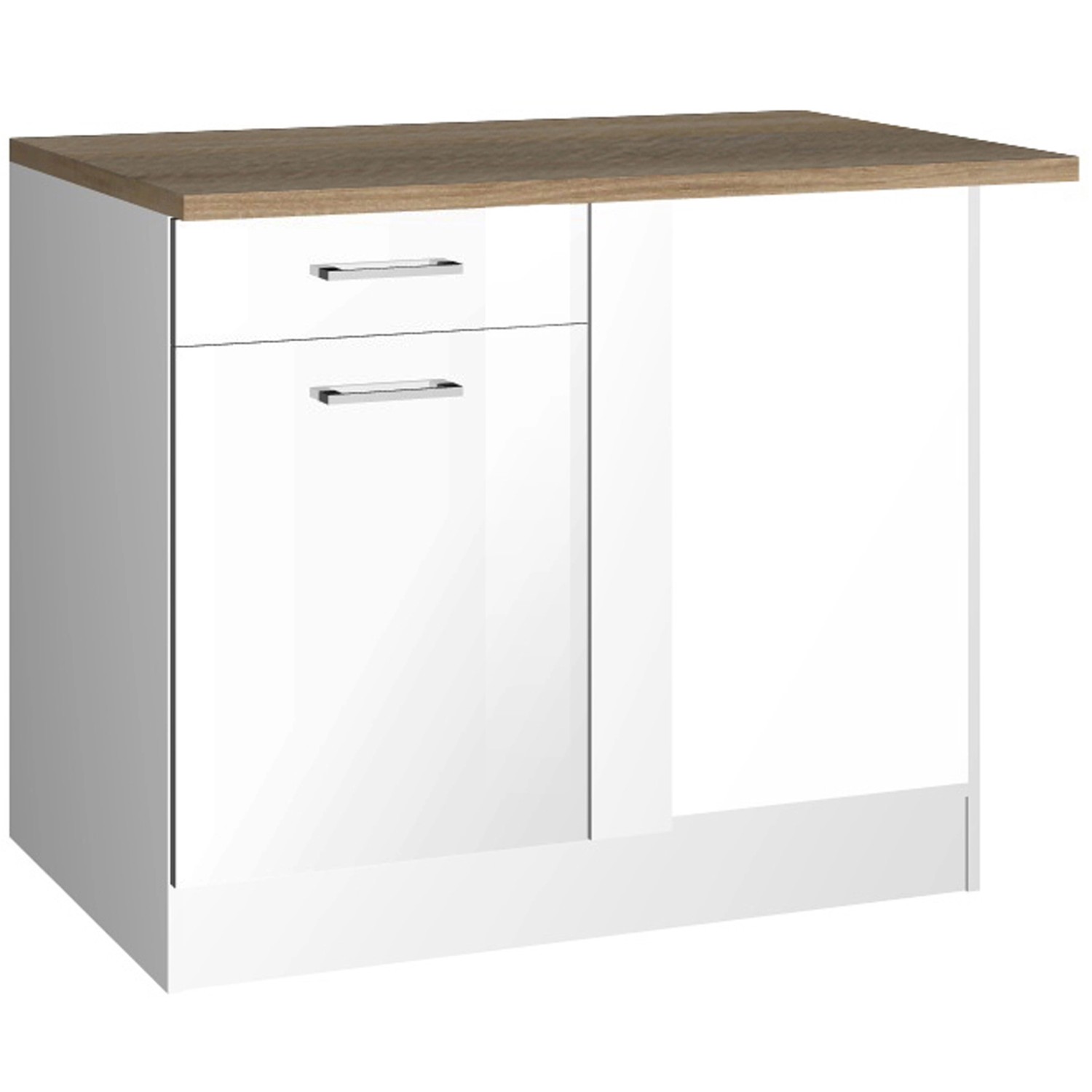 Held Möbel Küchen-Eckschrank Mailand 110 cm Hochglanz Weiß/Weiß