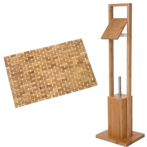 MCW Badezimmerset B18: Bambus Badematte und WC-Garnitur mit Papierhalter und Bürste.