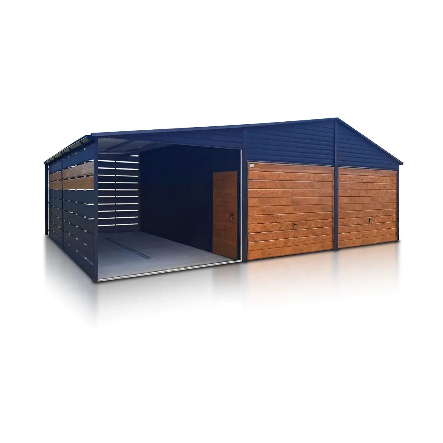 Liderstal Doppelgarage Premium aus Blech 600 x 500 cm mit Carport 3 m