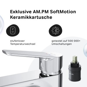 AM.PM Waschtischarmatur Hoch, Chrom, mit SoftMotion Kartusche und Klick-Ablaufgarnitur.