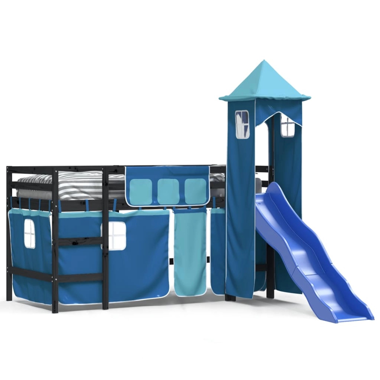 vidaXL Kinderhochbett mit Turm Blau 80x200 cm Massivholz Kiefer 3207070 günstig online kaufen