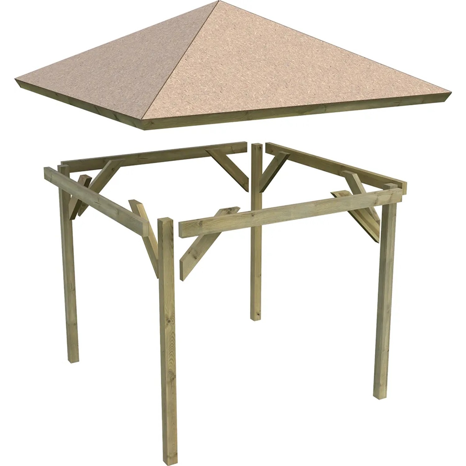 Karibu Pavilloncarport Vigo 1 aus Holz mit stabiler Dachkonstruktion und soliden Pfosten.