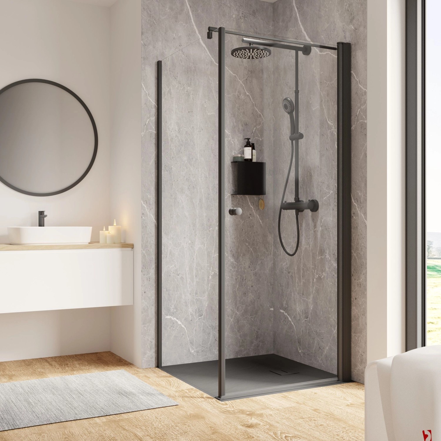 Schulte Dusche Drehtür Seitenwand Garant 2.0 Rechts 100x100x200 cm Mattschwarz