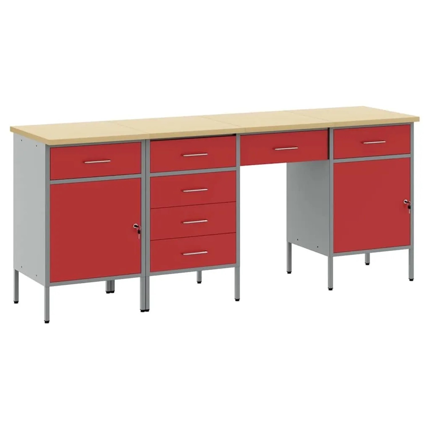 vidaXL Werkbank 4-Tlg Rot 200 x 55 x 85 cm Ingenieure Holz und Stahl 3321383