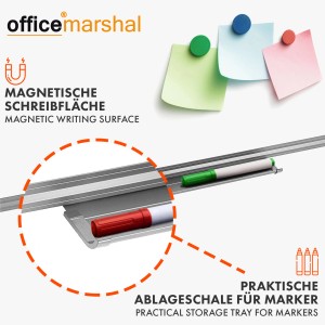 Detailaufnahme: KARAT Whiteboard Office Marshal mit Stiftablage und Magneten.