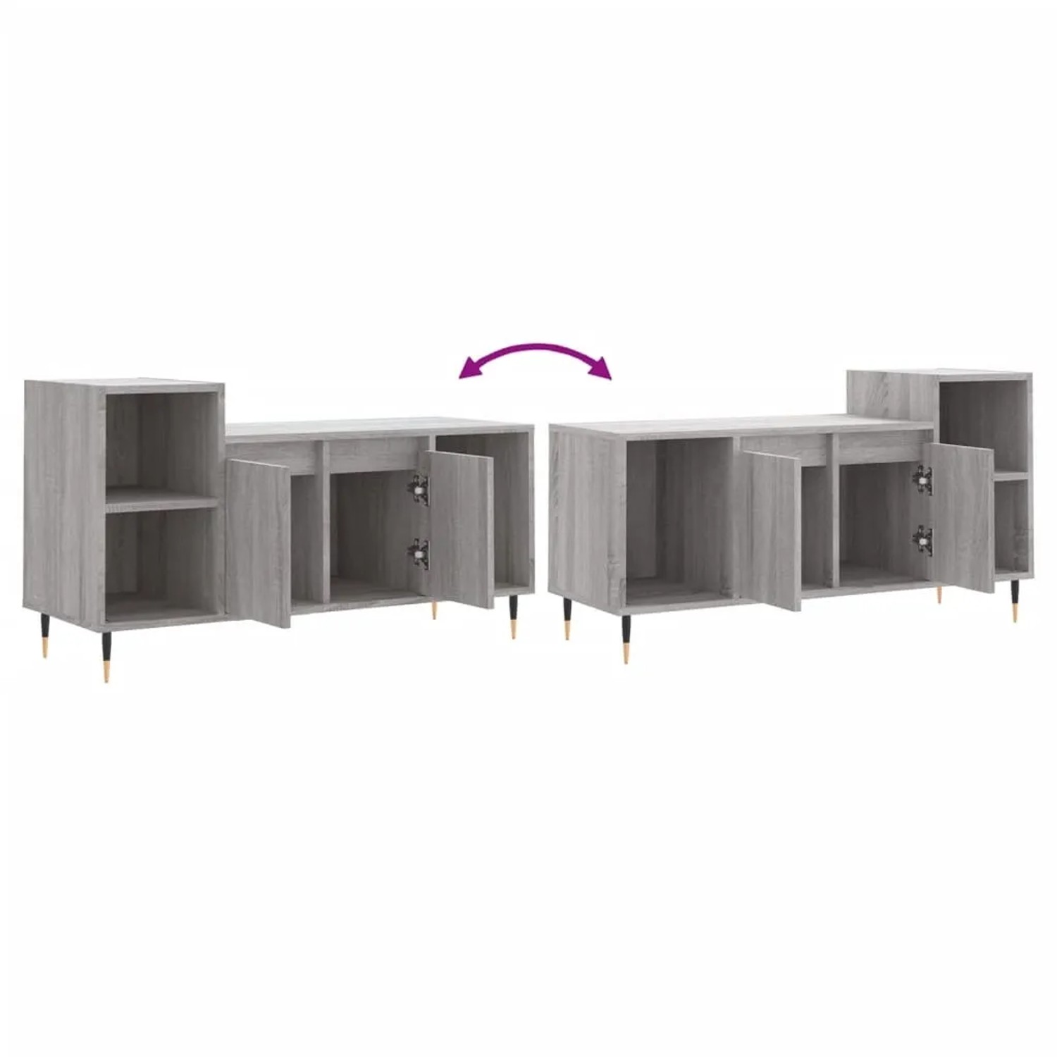VidaXL TV-Schrank Grau Sonoma, Holzwerkstoff, 100x35x55 cm, mit offenen Fächern und Türen.