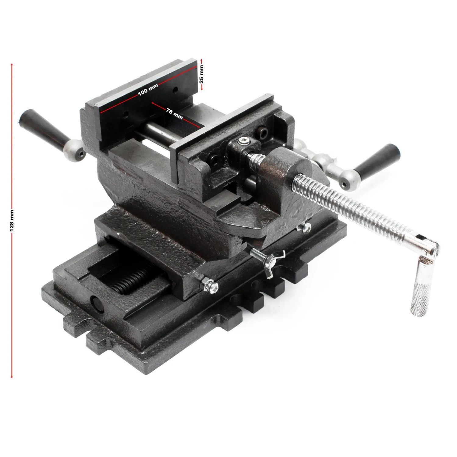 Wiltec 2-Achsen Maschinenschraubstock aus Gusseisen, 100mm Backenbreite, für Frästisch und Werkbank.