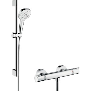 Hansgrohe Croma Select E Brausesystem Aufputz mit Thermostat und Handbrause in Chrom.