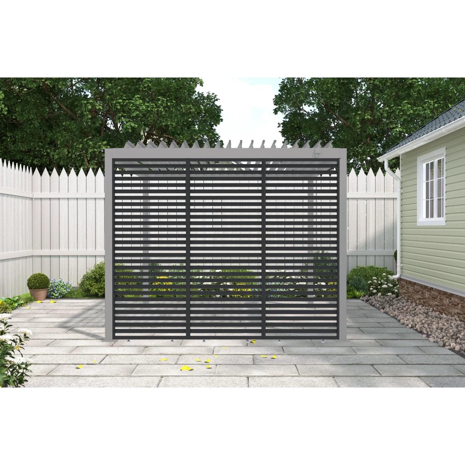 Anthrazitfarbene MWH Lamellenwand 93cm für Pergola, bietet Sichtschutz im Garten. Festes Design für Outdoor.