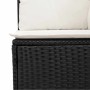 Detailaufnahme: Schwarze vidaXL Garten-Sofagarnitur aus Rattan mit cremeweißen Kissen.