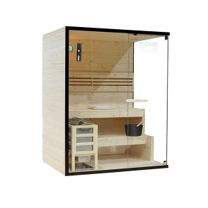 Home Deluxe Sauna SHADOW L für 3 Personen, Fichte, Glasfront, mit Ofen und Zubehör.