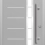Graue Splendoor Sicherheits-Haustür Berlin Prime RC2 mit Edelstahlgriff und Glaseinsatz.