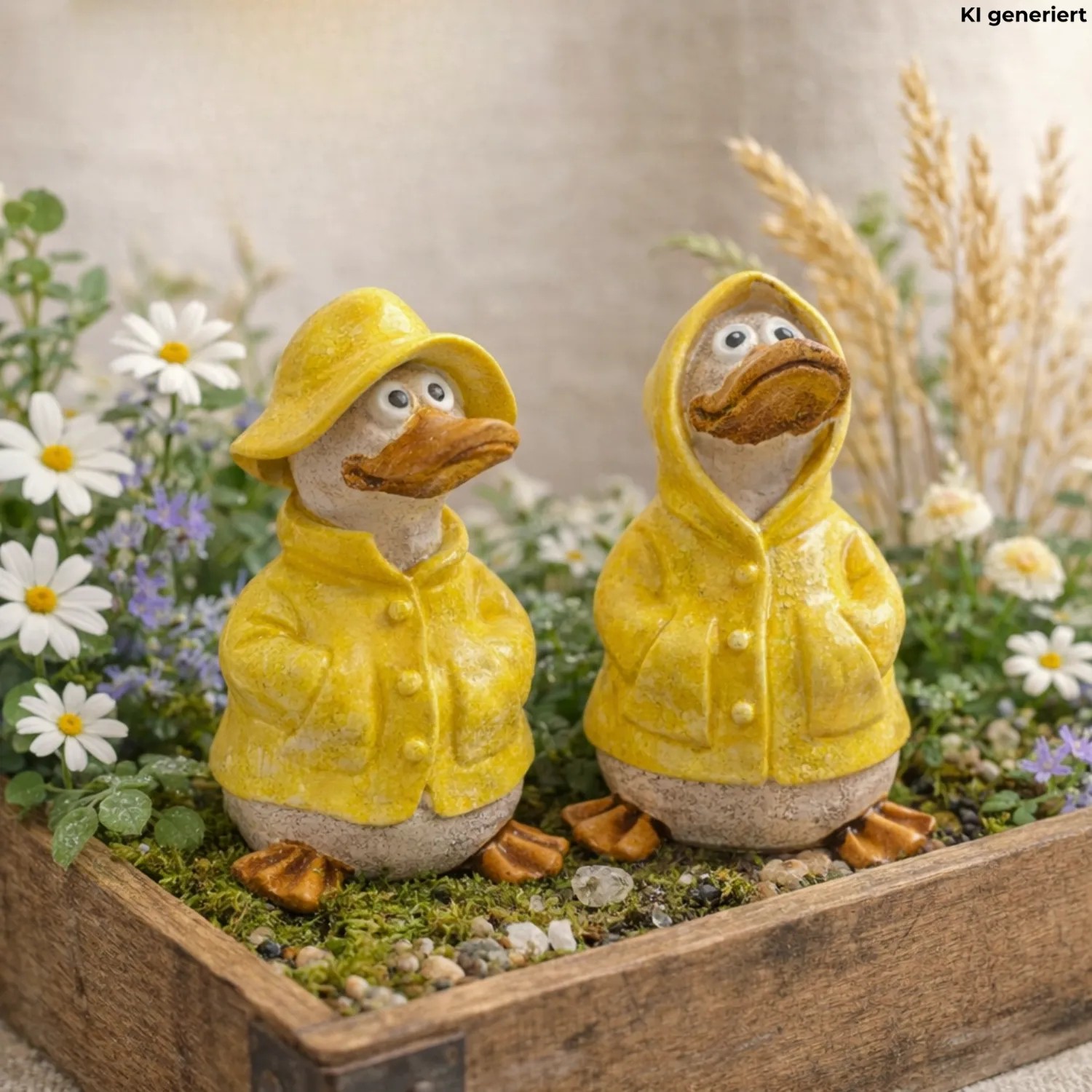 Dekohelden24 2er Set Dekofiguren Ente Deko Enten Entenfiguren Gartenfigur Ente L/B/H 6 x 6 x 11 cm_3