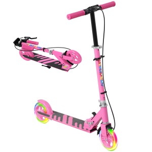 AIYAPLAY Kinder Scooter in Rosa mit Leuchträdern, höhenverstellbar und zusammenklappbar.