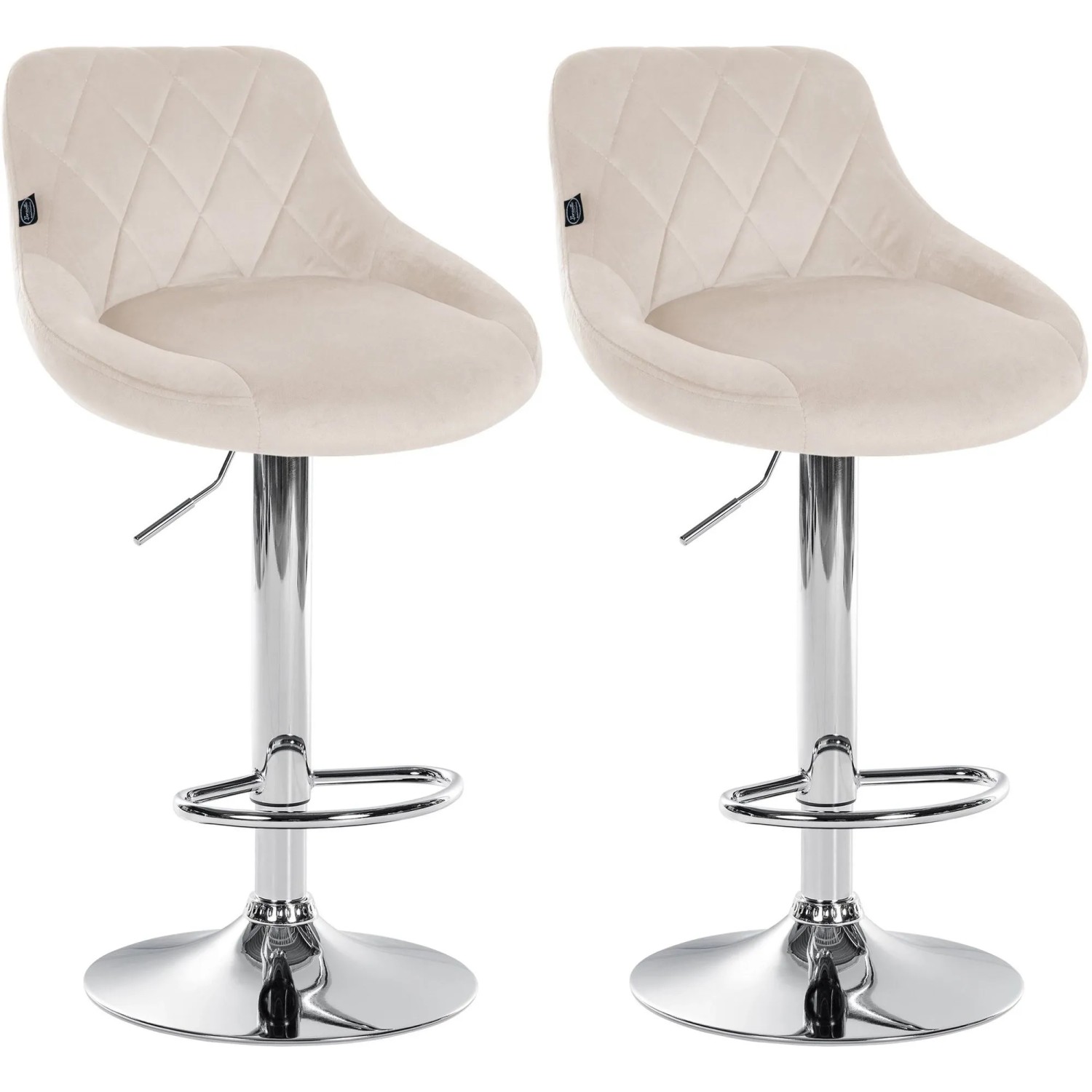 CLP 2er Set Barhocker Lazio Samt Creme/Chrom