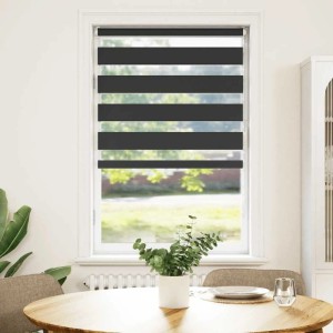 Schwarzes Doppelrollo 70x100 cm von vidaXL für Fenster, mit transparenten und blickdichten Streifen.
