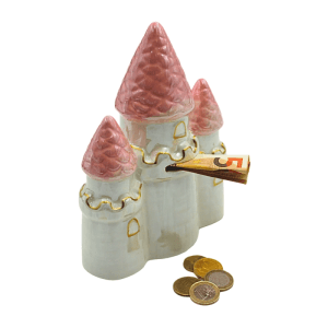 Dekohelden24 Sparfigur Prinzessinnen Spardose Sparbüchse Kinderspardose aus Keramik in Weiß Rosa L/B/H 15 x 7 x 18 cm