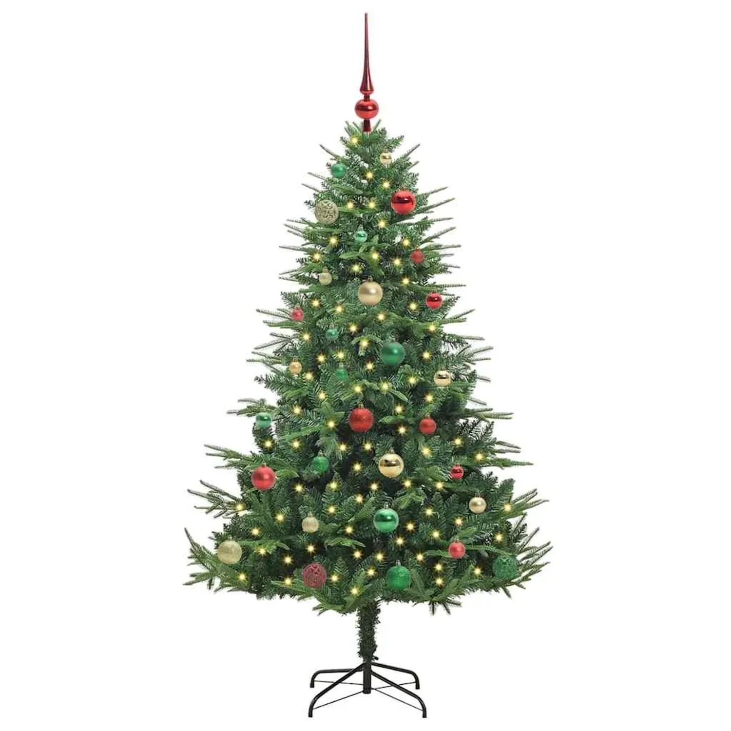 vidaXL Künstlicher Vorbeleuchteter Weihnachtsbaum mit Kugelset Grün 3395343