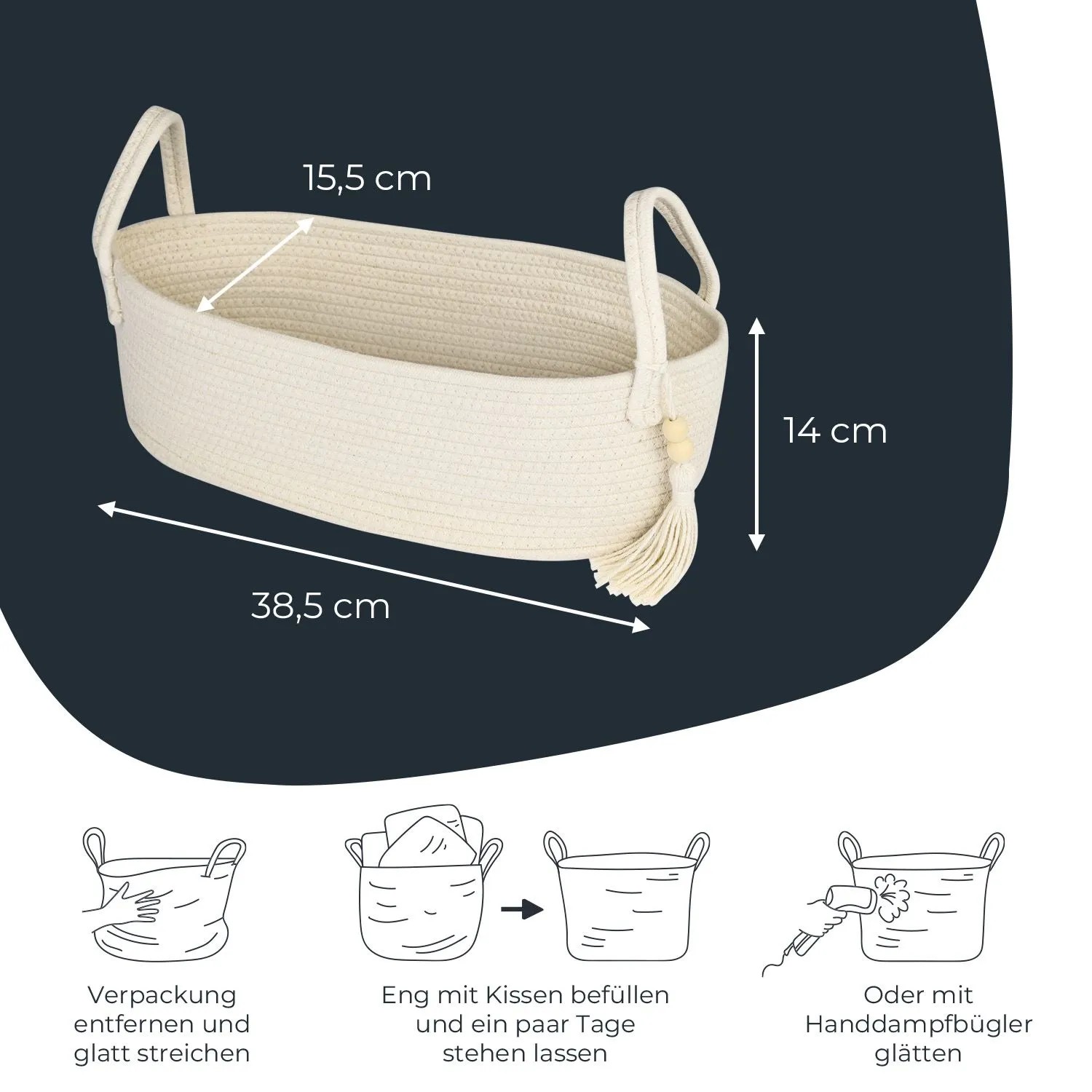 HMF 39030-38CM-30 Aufbewahrungskorb Badezimmer Korb Toilettenpapier Baumwolle 38 x 15 x 14 cm_4