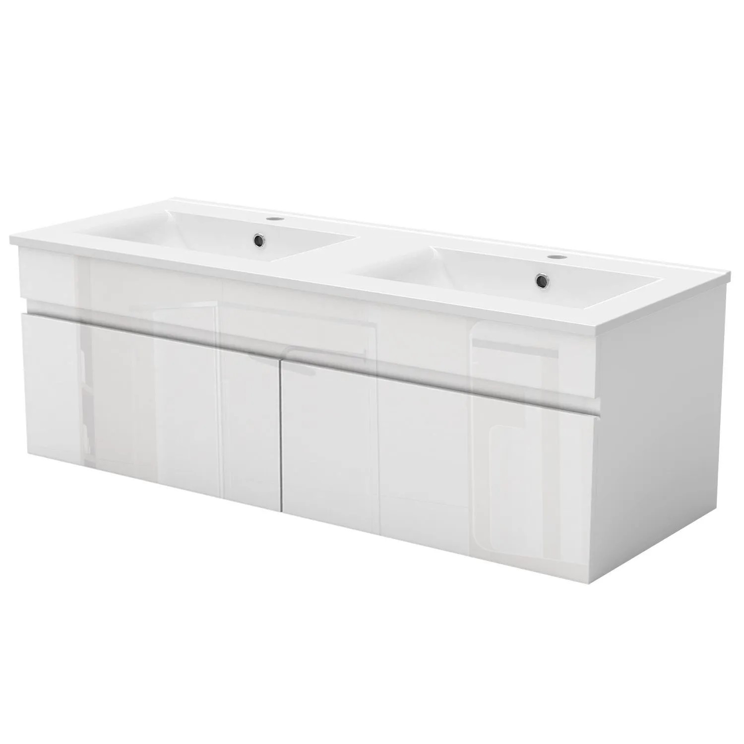AICA Badmöbel BERGEN 120 cm Keramik Waschtisch mit Unterschrank Hochglanz Weiß Grifflos Softclose Türen 2 tlg.
