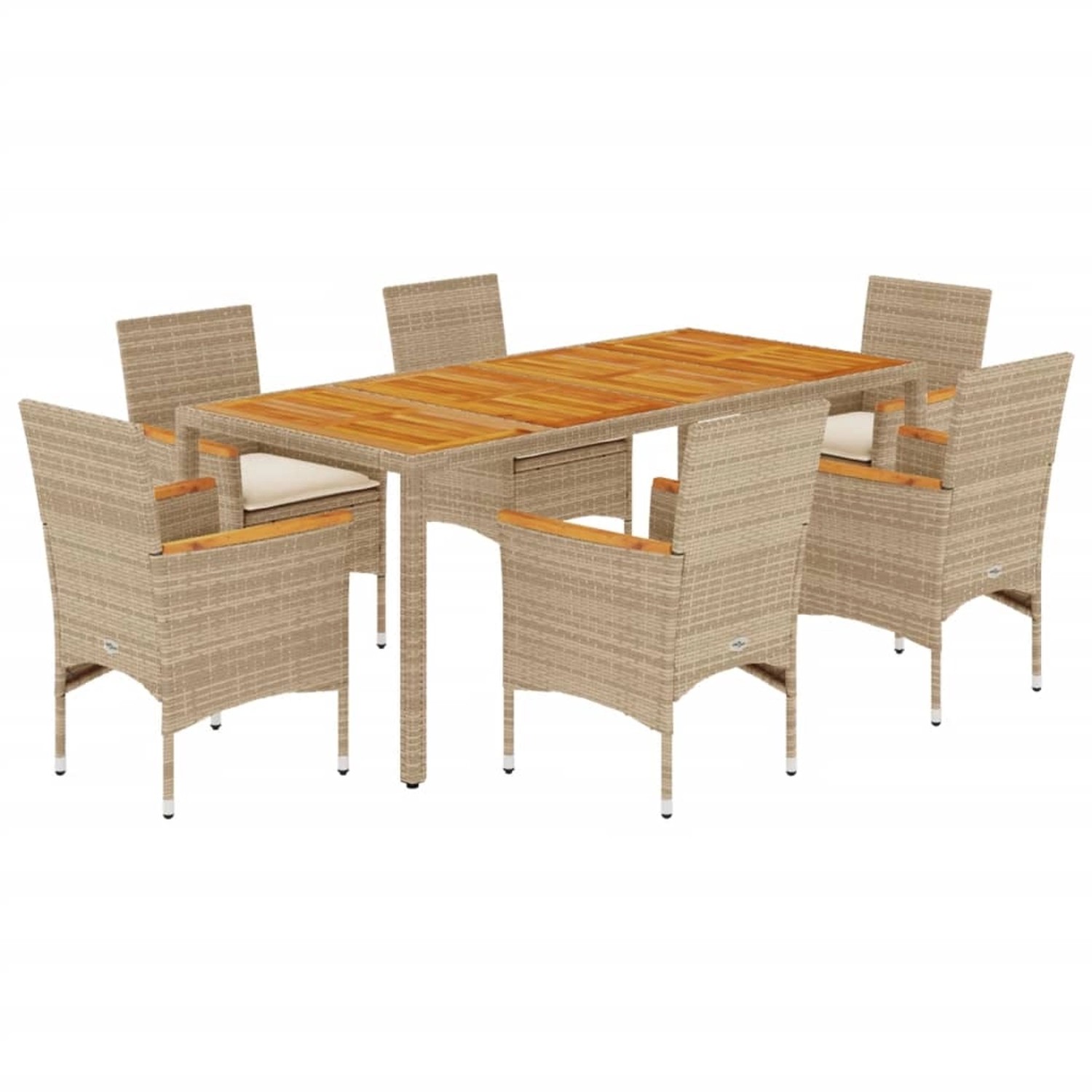 vidaXL 7-Tlg Garten-Essgruppe mit Kissen Beige Poly Rattan Akazie 3278643 günstig online kaufen
