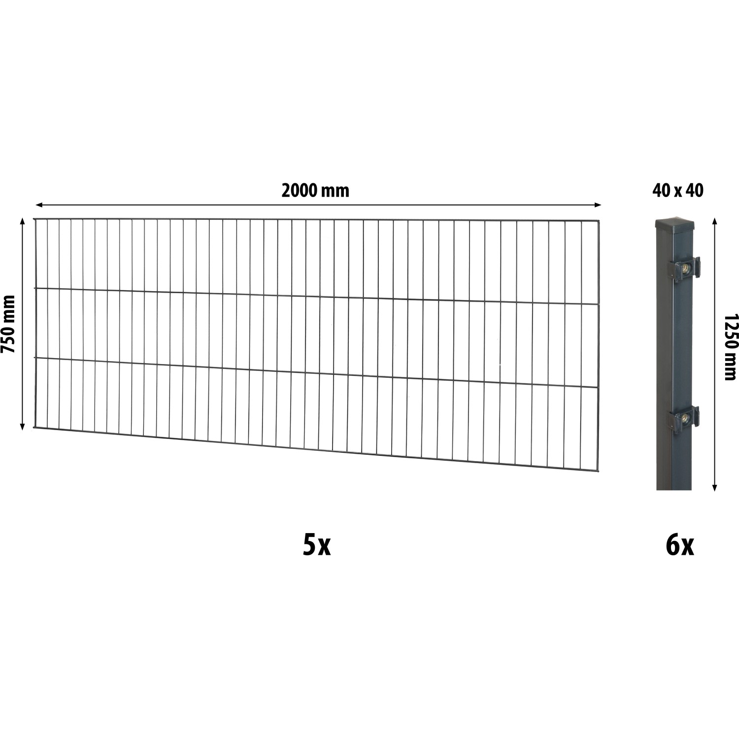 Floraworld Einstabmatten-Zaunset mit Vierkantpfosten Anthrazit 75 cm x 1000 cm