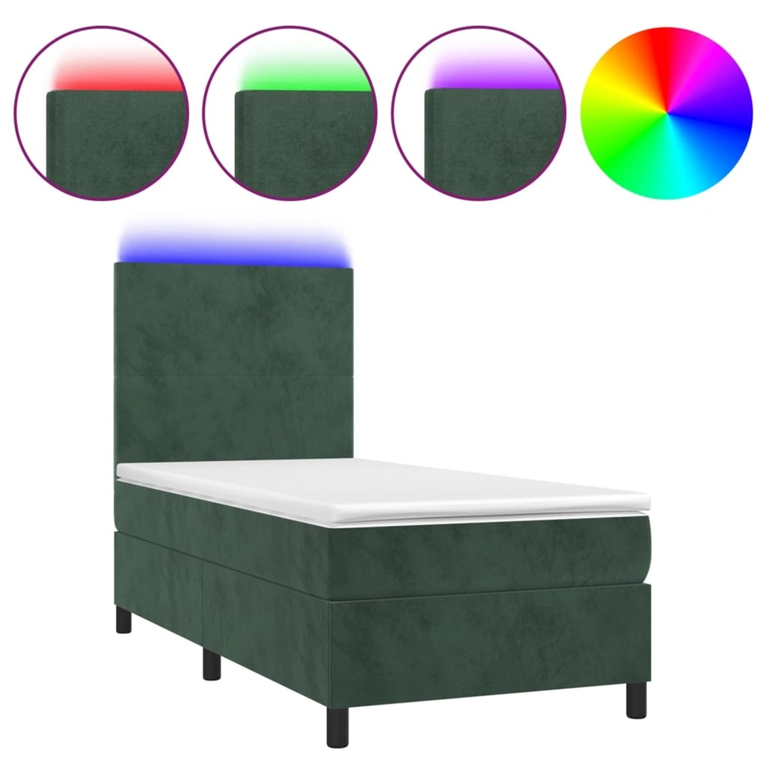 vidaXL Boxspringbett mit Matratze & LED Dunkelgrün 90x190 cm Samt 3135978 günstig online kaufen
