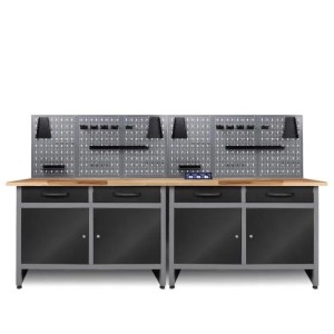 Ondis24 Werkstatt Set mit Werkbänken, Lochwand und Steckdose. Werkstatteinrichtung für Garage und Hobbyraum.