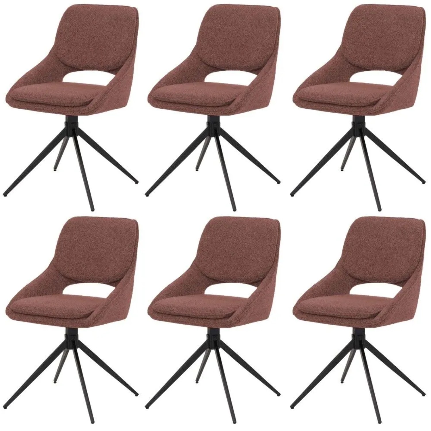 MCW Esszimmerstuhl N73 6er-Set Stoff/Textil Boucle 540g/m² Braun