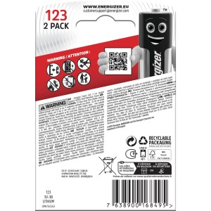 Energizer Lithium 123 Fotobatterie, 2er-Pack. Langlebige 3V Batterien für Kameras und Fotozubehör.
