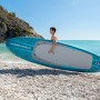 Bestway SUP Allround Board-Set Aqua Drifter, blau, mit Sitz und Paddel am Strand.