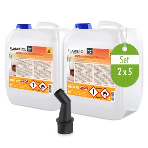 2x5L Flambiol Bioethanol 96,6% Premium für Ethanol-Kamine + Ausgießer